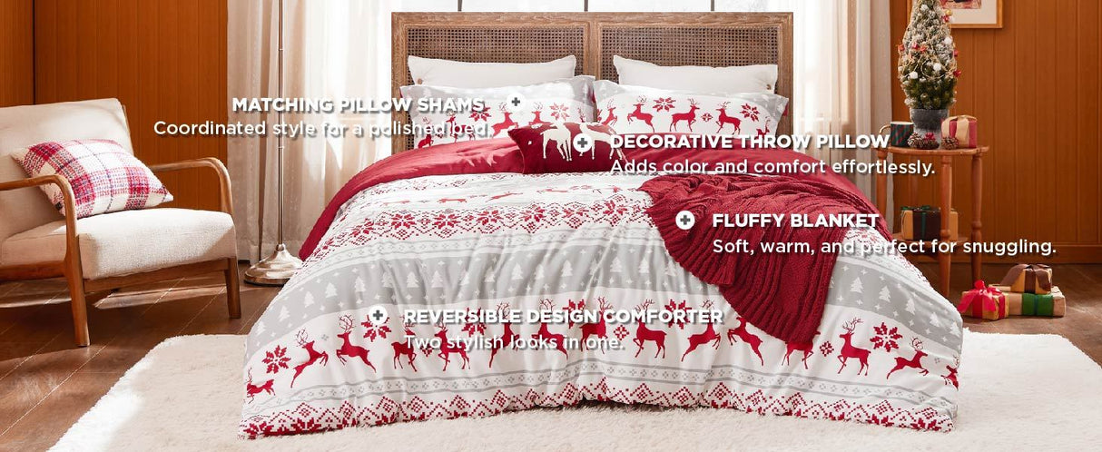 Bedsure 5-Piece Festive Fluffy Christmas red Comforter Set Julia M LifeStyles