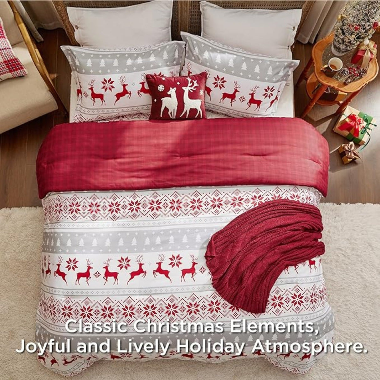 Bedsure 5-Piece Festive Fluffy Christmas red Comforter Set Julia M LifeStyles