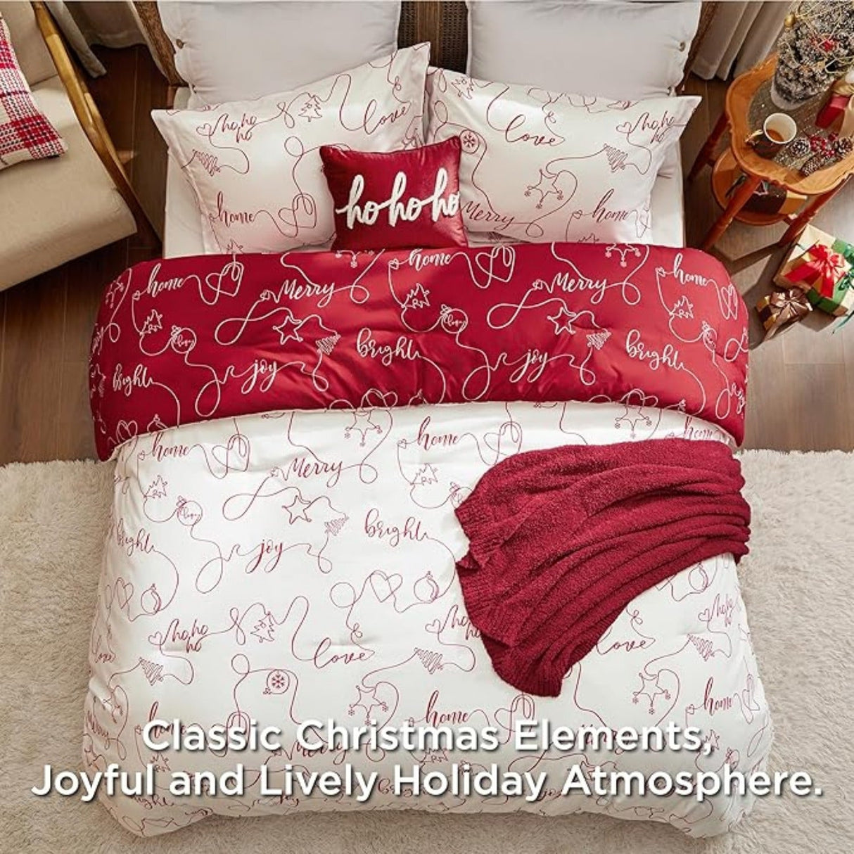 Bedsure 5-Piece Festive Fluffy Christmas red Comforter Set Julia M LifeStyles