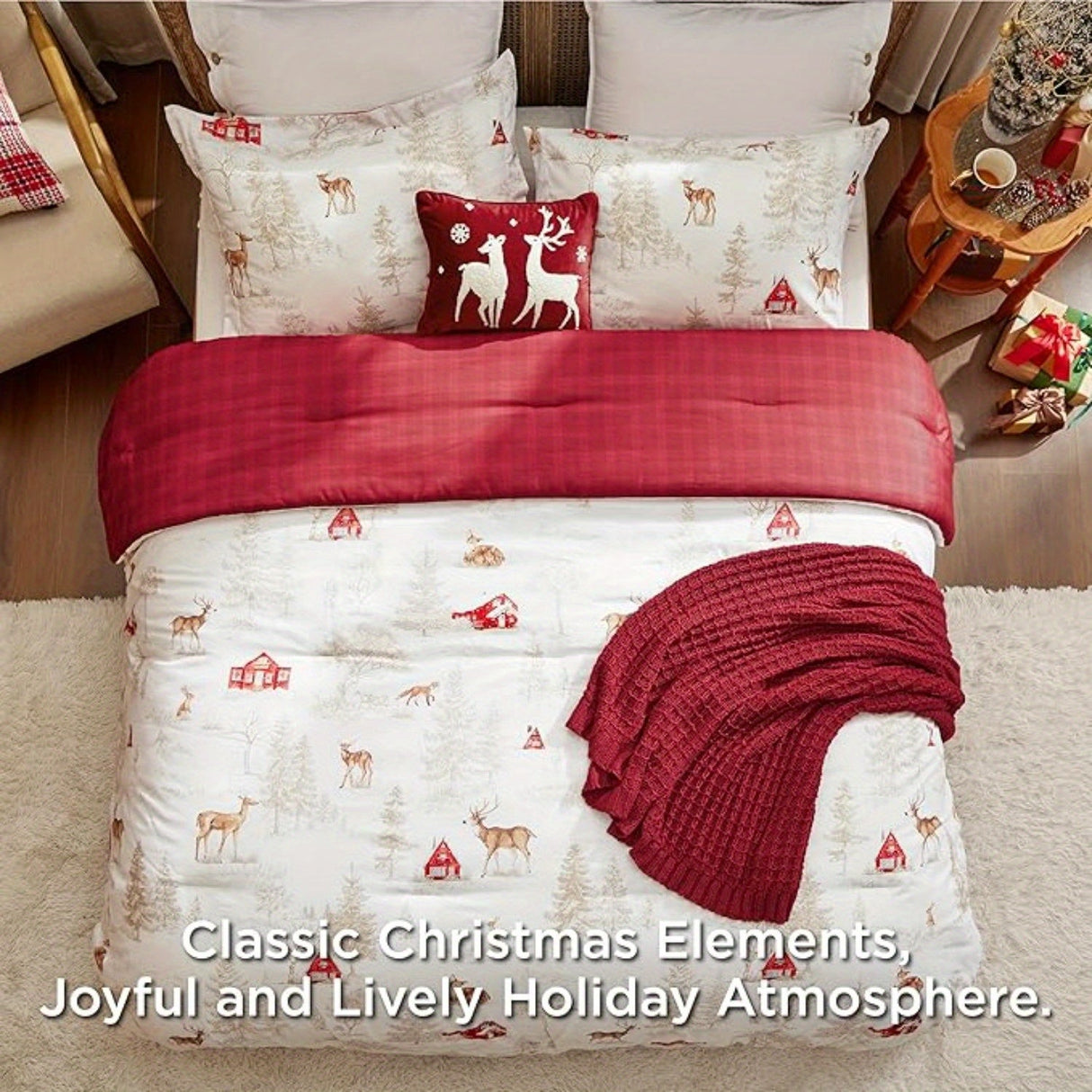 Bedsure 5-Piece Festive Fluffy Christmas red Comforter Set Julia M LifeStyles