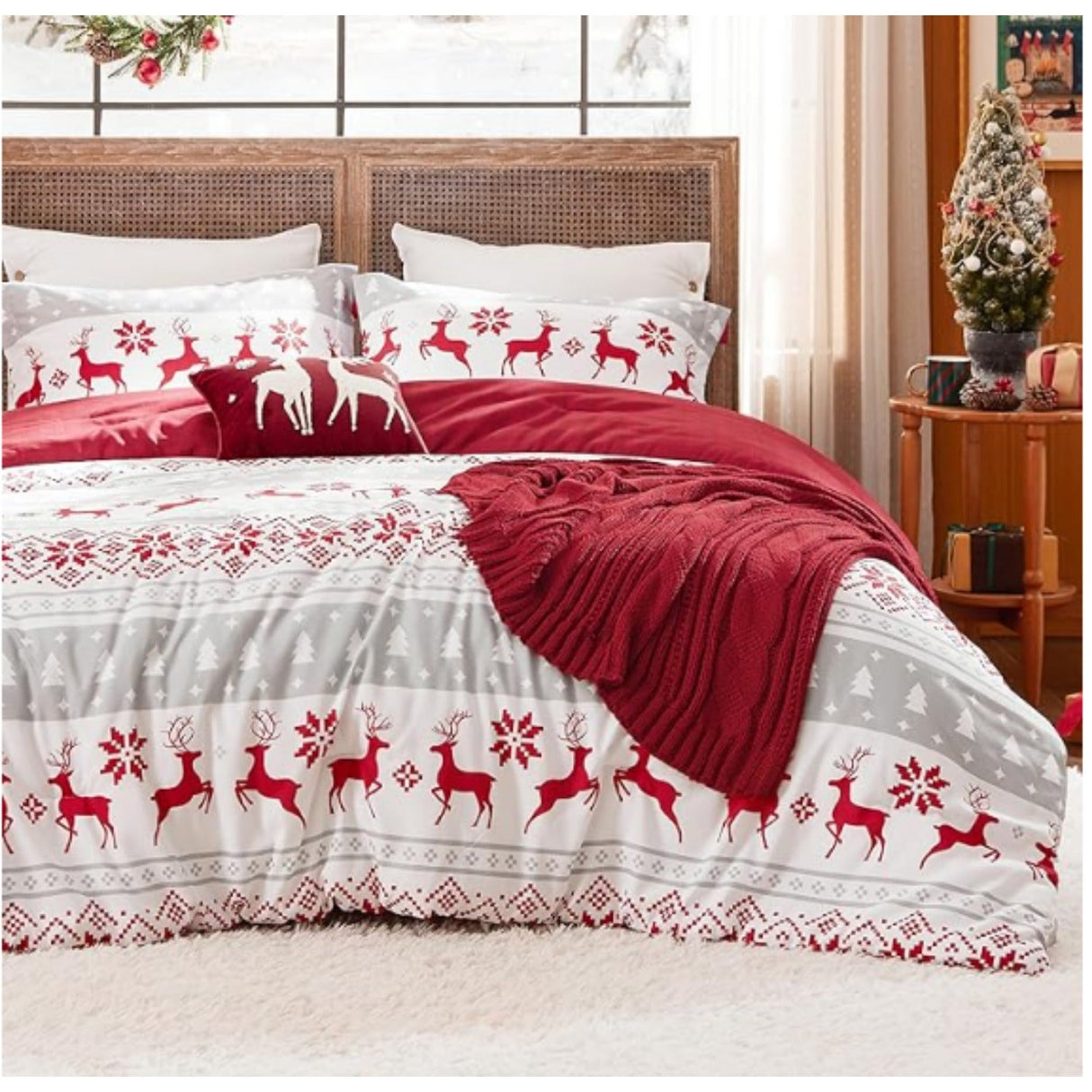 Bedsure 5-Piece Festive Fluffy Christmas red Comforter Set Julia M LifeStyles