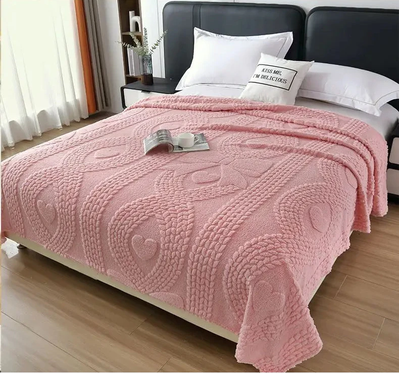 Office Thick Coral Fleece Blanket Love Bow Style Three Dimensional Embossed Quilt Warm Cold Resistant Home Decorations Julia M LifeStyles