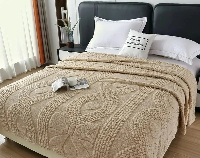 Office Thick Coral Fleece Blanket Love Bow Style Three Dimensional Embossed Quilt Warm Cold Resistant Home Decorations Julia M LifeStyles