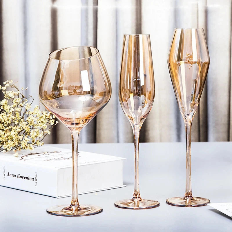 Amber Crystal Burgundy Wine Decanter Goblet - Elegant Big Belly Tasting Cup Julia M LifeStyles