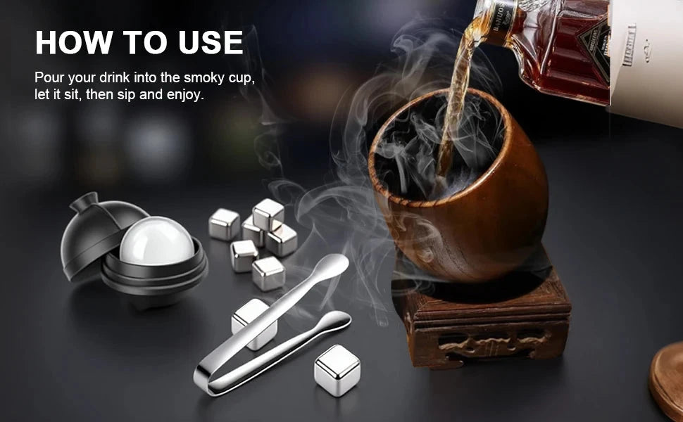 Charred Wooden Bourbon Whiskey Glass Set with Ice Cube Gift Julia M LifeStyles