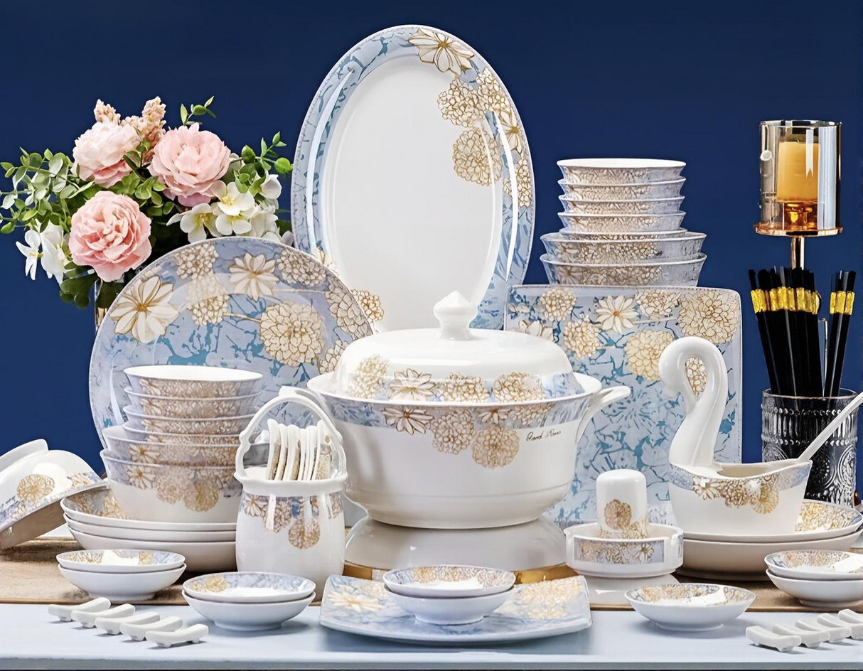 Luxury Blue Bone China Dinnerware Set for Elegant Weddings and Parties Julia M LifeStyles