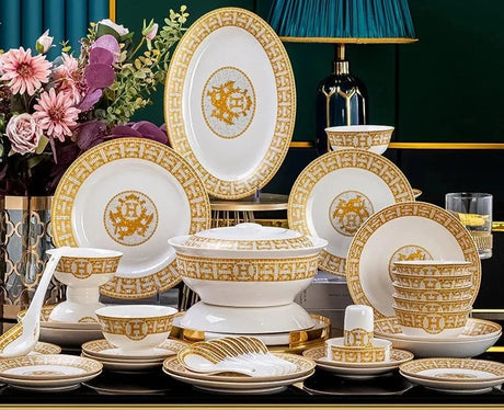 60 Pcs Golden Mosaic Eco-Friendly Porcelain Tableware Set Julia M LifeStyles