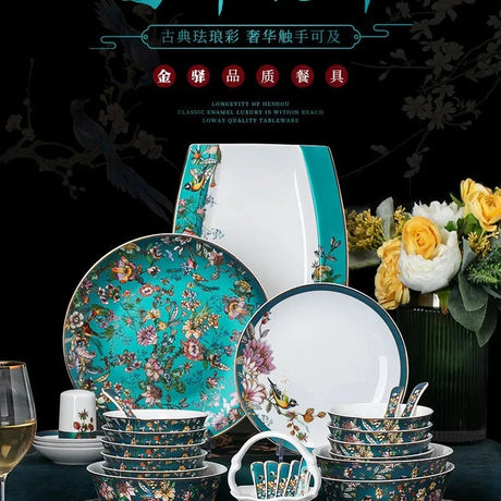 Luxurious 72-Piece Ceramic Dinnerware Set with Gold Rim and Floral Design Julia M LifeStyles