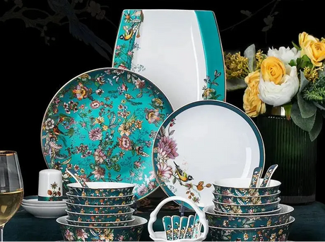 Luxurious 72-Piece Ceramic Dinnerware Set with Gold Rim and Floral Design Julia M LifeStyles