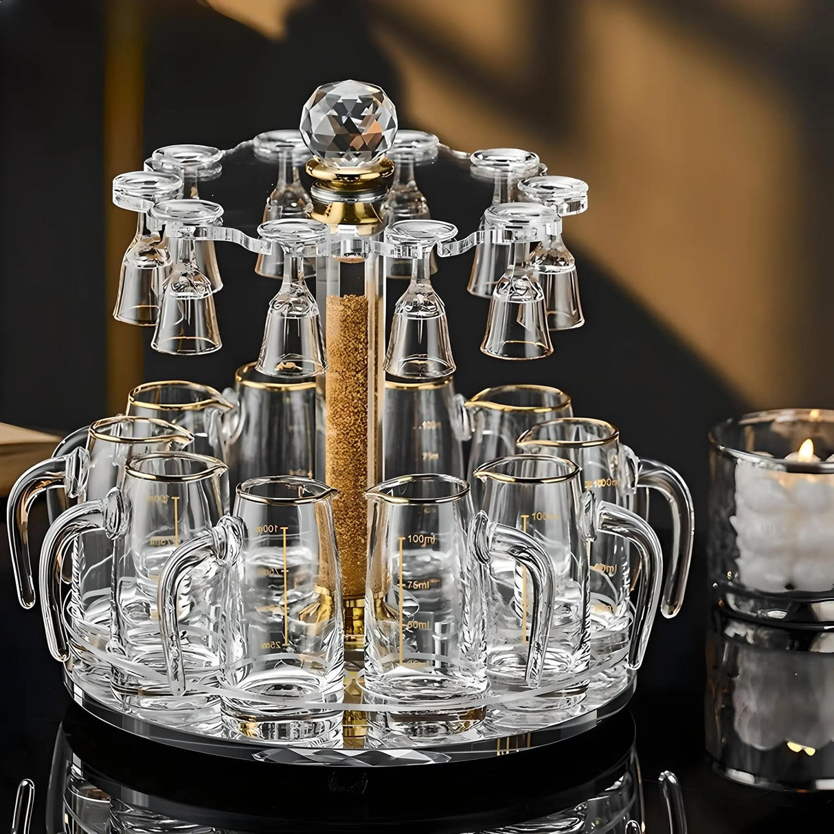 Luxury Crystal Spirits Shooter Glass Set with Gold Foil Decanter - Julia M LifeStyles
