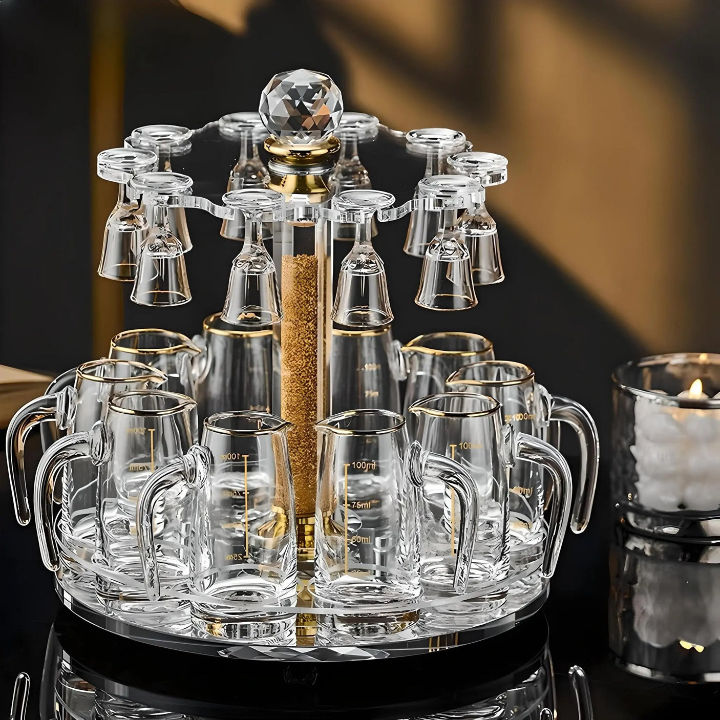 Luxury Crystal Spirits Shooter Glass Set with Gold Foil Decanter - Julia M LifeStyles