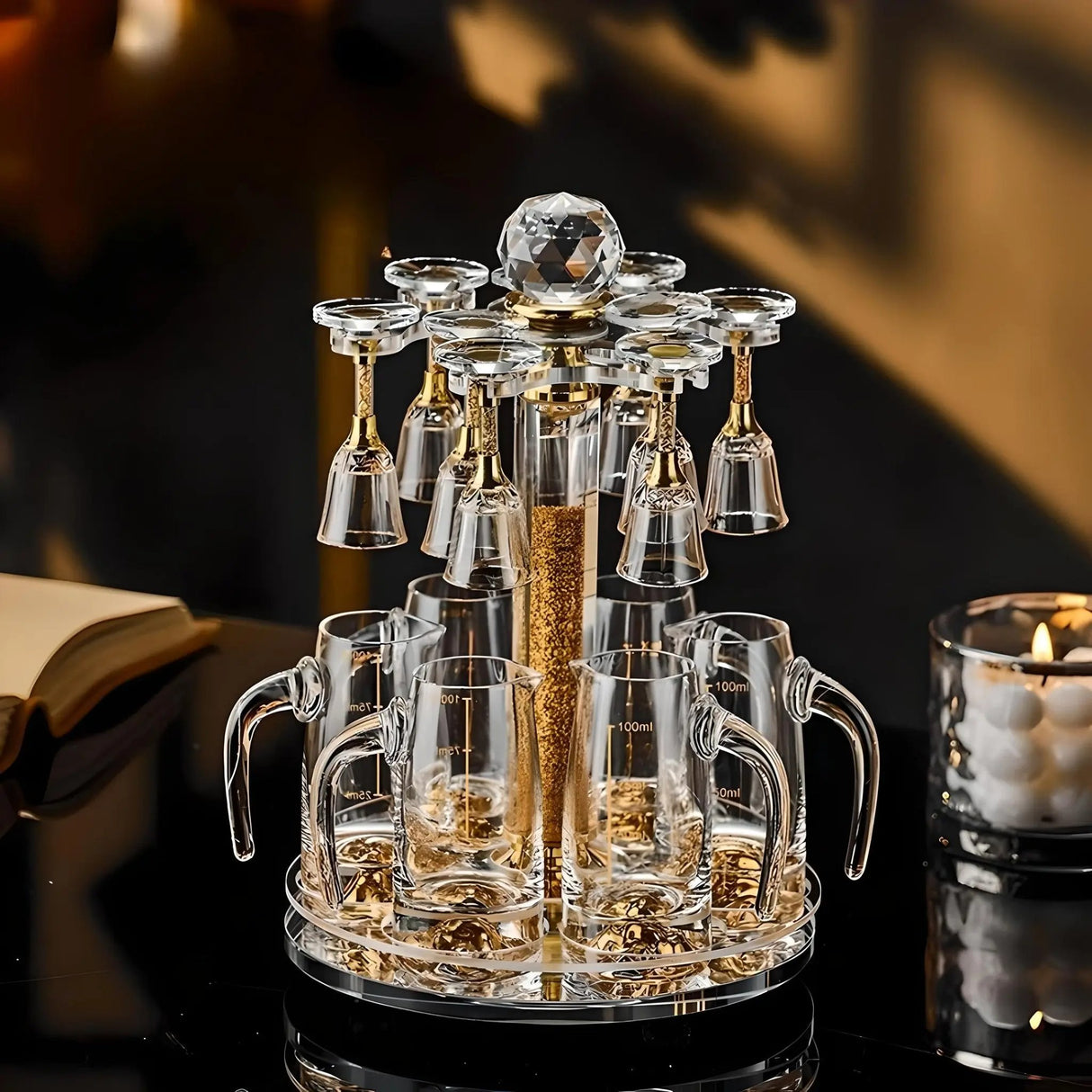Luxury Crystal Spirits Shooter Glass Set with Gold Foil Decanter - Julia M LifeStyles