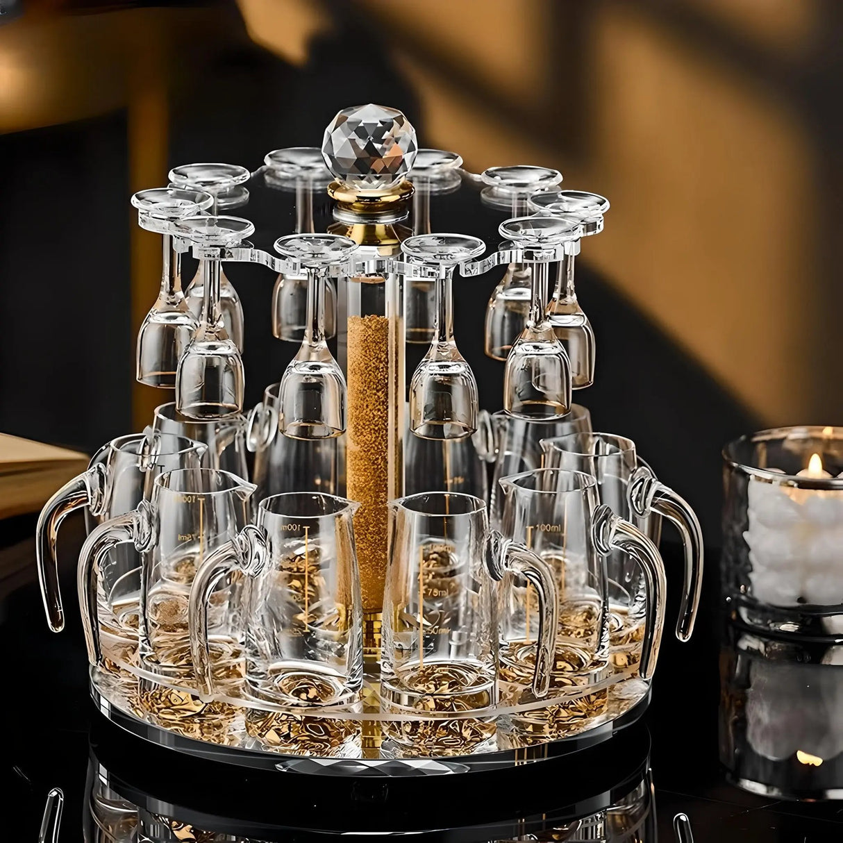 Luxury Crystal Spirits Shooter Glass Set with Gold Foil Decanter - Julia M LifeStyles