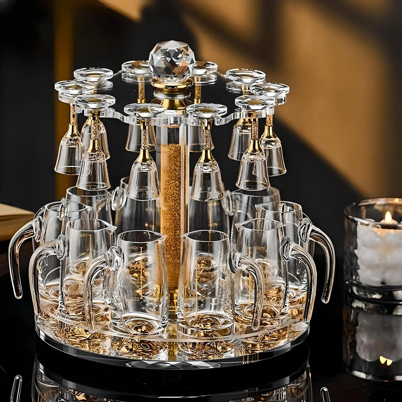 Luxury Crystal Spirits Shooter Glass Set with Gold Foil Decanter - Julia M LifeStyles