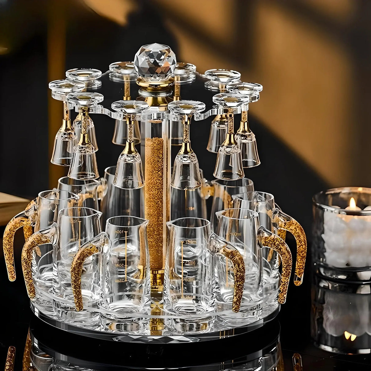 Luxury Crystal Spirits Shooter Glass Set with Gold Foil Decanter - Julia M LifeStyles