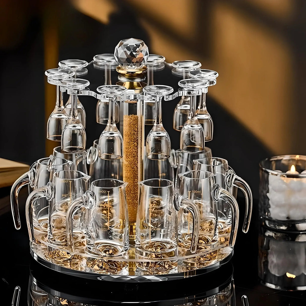 Luxury Crystal Spirits Shooter Glass Set with Gold Foil Decanter - Julia M LifeStyles