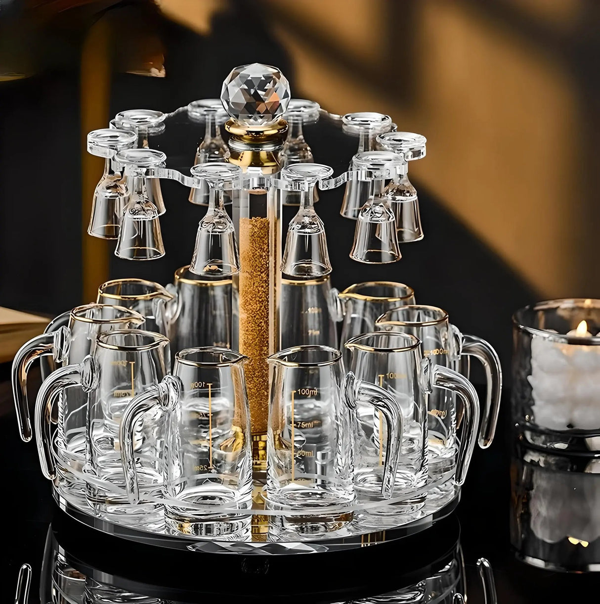 Luxury Crystal Spirits Shooter Glass Set with Gold Foil Decanter - Julia M LifeStyles