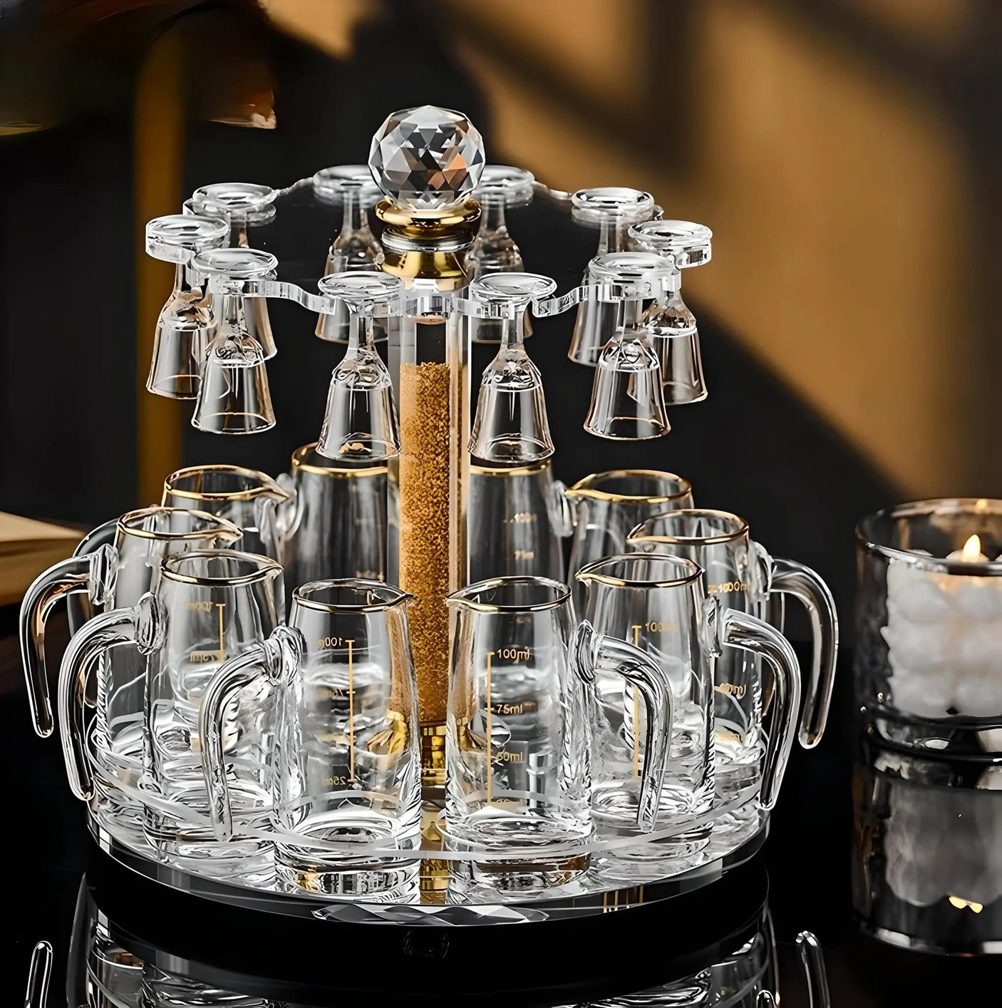Luxury Crystal Spirits Shooter Glass Set with Gold Foil Decanter - Julia M LifeStyles