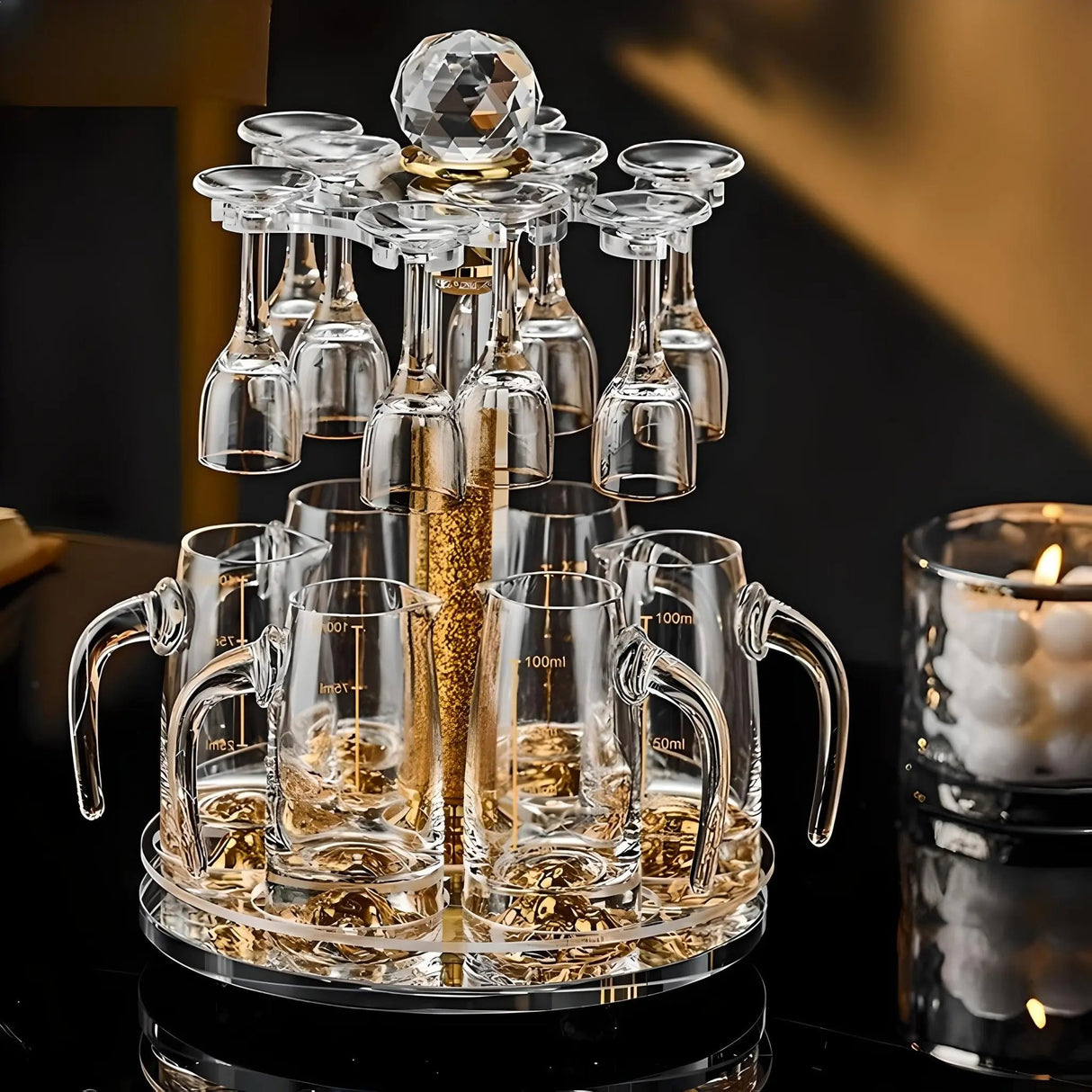 Luxury Crystal Spirits Shooter Glass Set with Gold Foil Decanter - Julia M LifeStyles