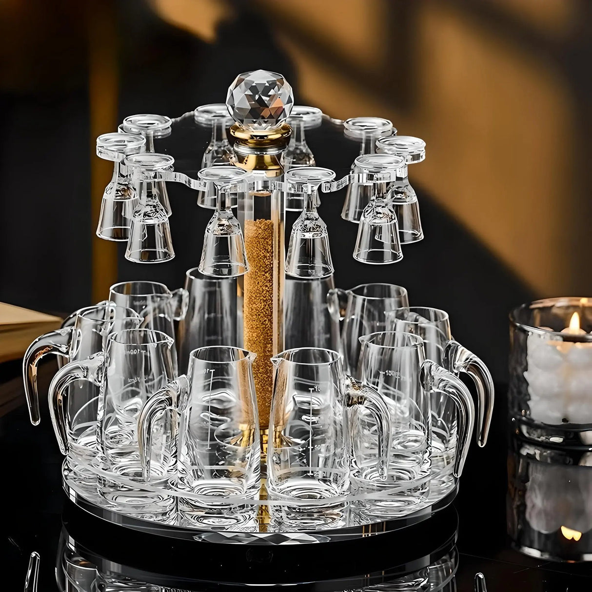 Luxury Crystal Spirits Shooter Glass Set with Gold Foil Decanter - Julia M LifeStyles