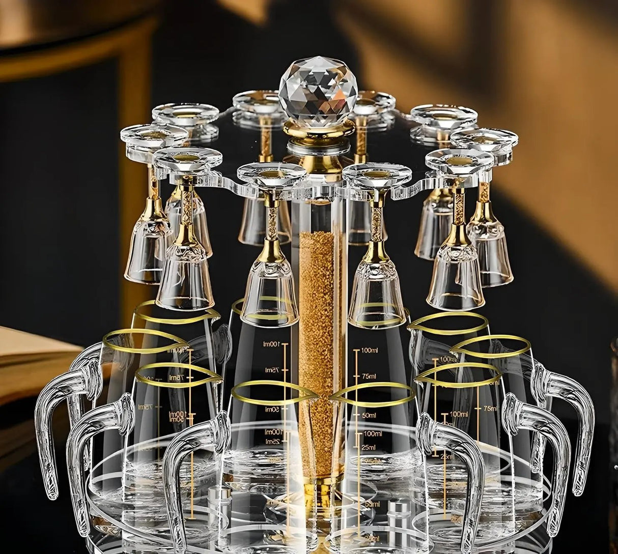 Luxury Crystal Spirits Shooter Glass Set with Gold Foil Decanter - Julia M LifeStyles