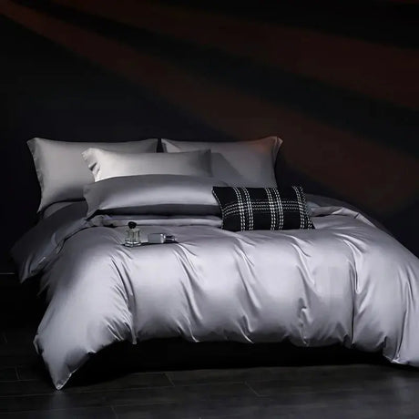 Luxury 100% Egyptian Cotton Reversible Duvet Cover Set in Silver & Purple - Julia M LifeStyles
