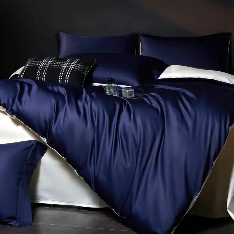 Luxury 100% Egyptian Cotton Reversible Duvet Cover Set in Silver & Purple - Julia M LifeStyles