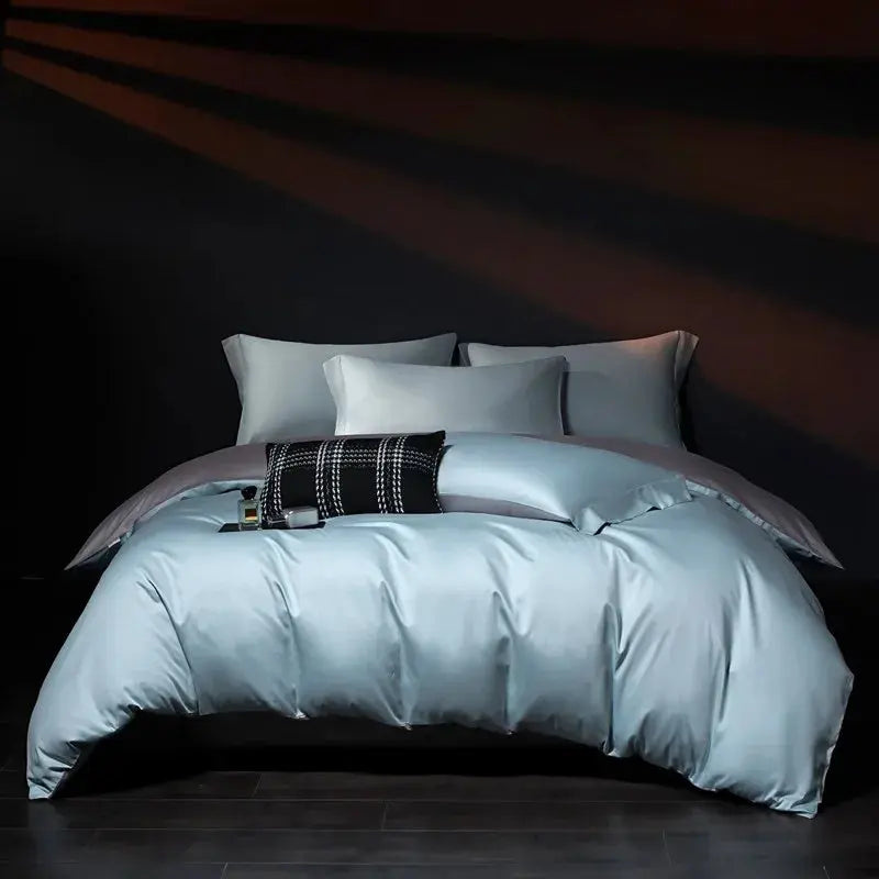 Luxury 100% Egyptian Cotton Reversible Duvet Cover Set - Silver & Purple Julia M LifeStyles