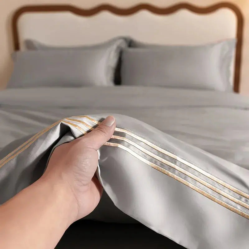 Luxury 1000TC Egyptian Cotton Duvet Cover Set with Silver Embroidery Julia M LifeStyles
