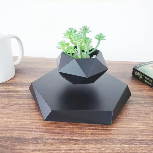 levitating planter pot Magnetic Floating Bonsai Pot Black Rotating Desk Planter