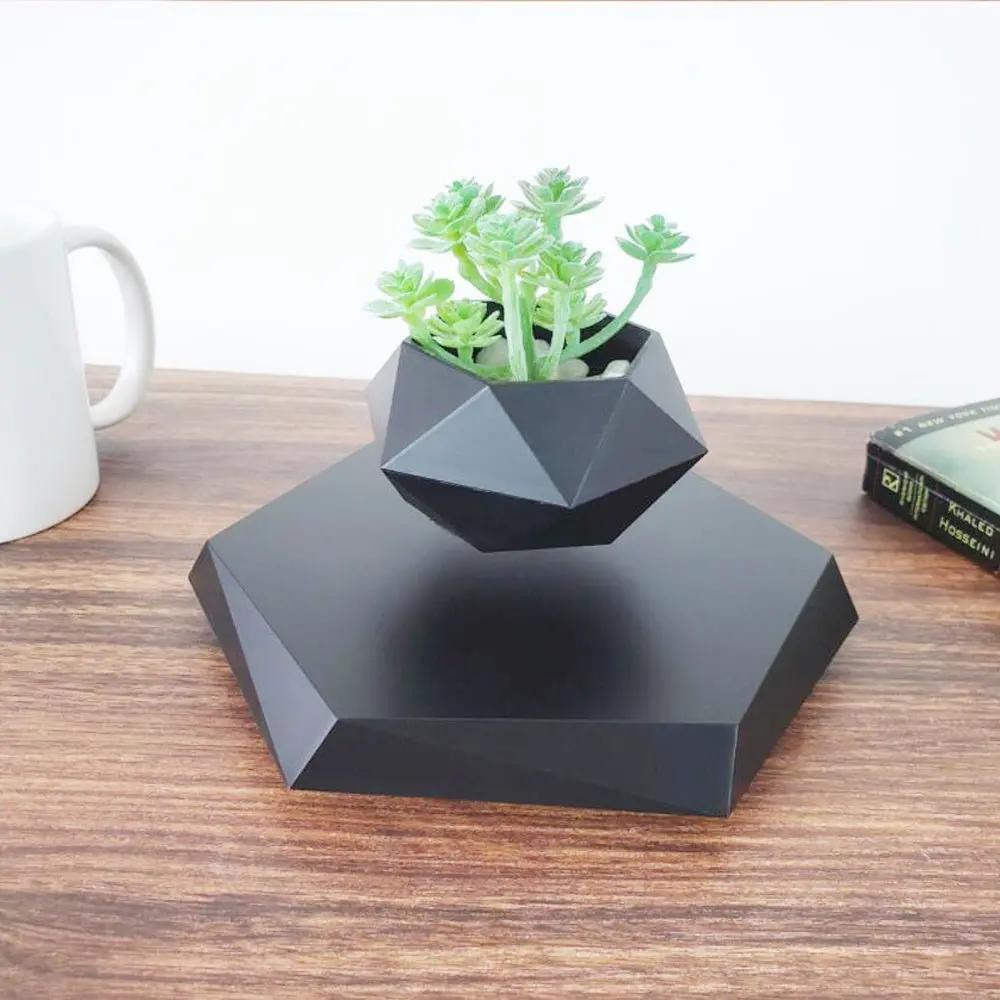floating plant pots magnetic Magnetic Floating Bonsai Pot Black Rotating Desk Planter