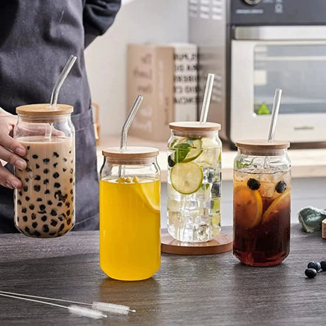 Julia M LifeStyles Glass Bubble Tea Cup Set - 4 Stylish Cups with Lids & Straws - Julia M LifeStyles
