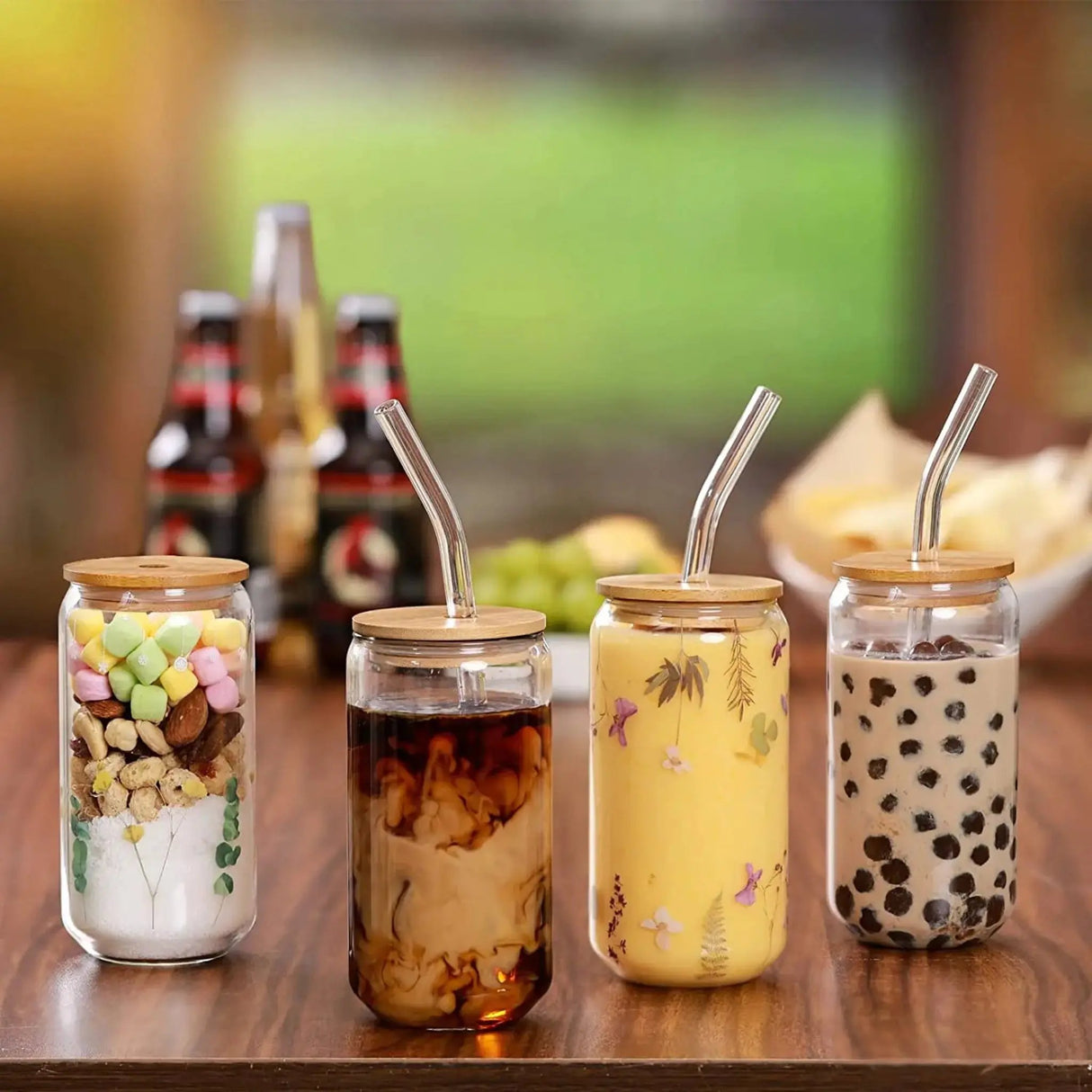 Julia M LifeStyles Glass Bubble Tea Cup Set - 4 Stylish Cups with Lids & Straws - Julia M LifeStyles