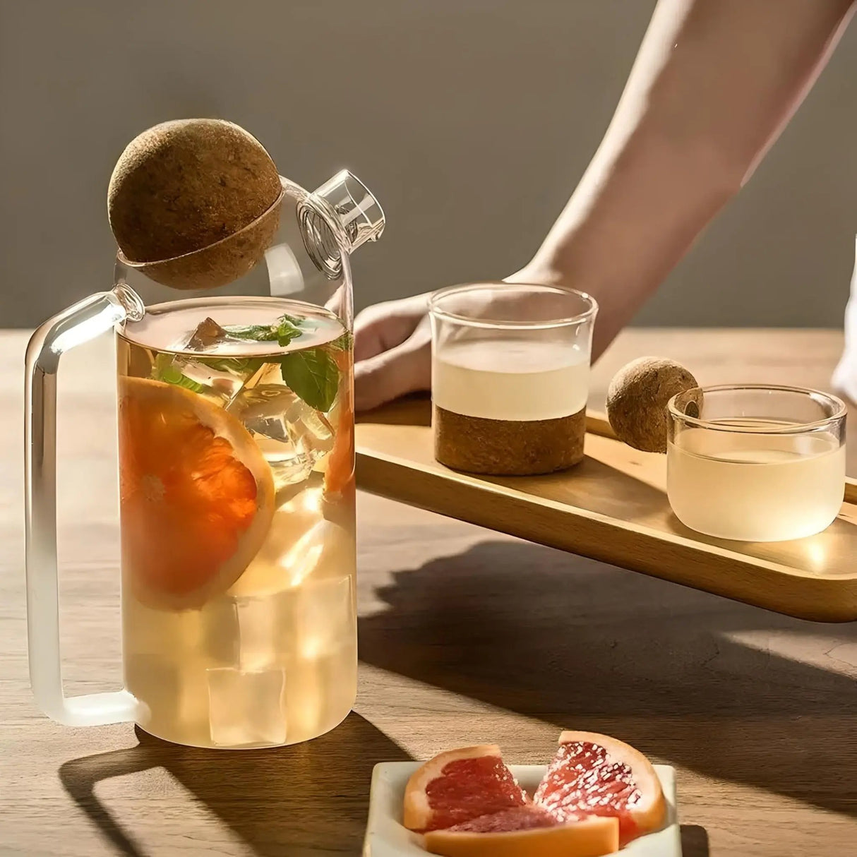 Elegant Blossom Glass Teapot with Wooden Lid by Julia M Lifestyles - Julia M LifeStyles