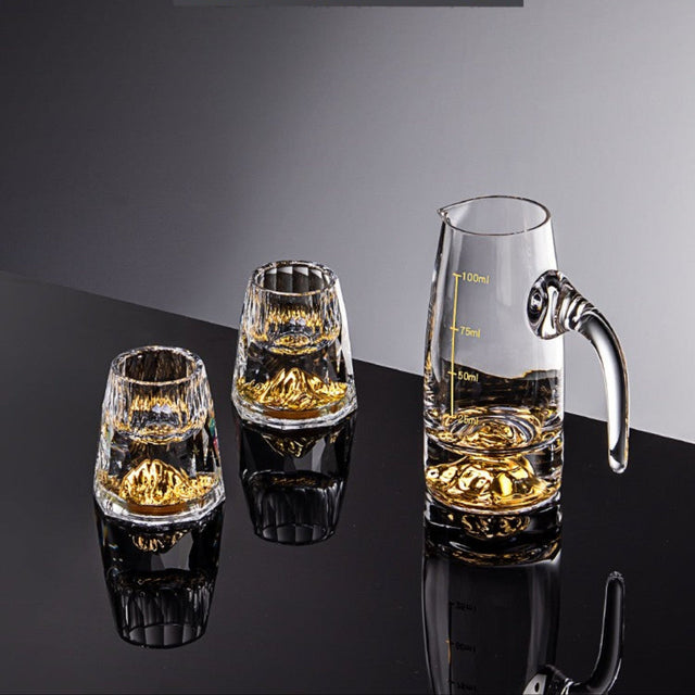 Crystal Glass Wine Decanter Set with Gold Foil Shot Cup Julia M LifeStyles