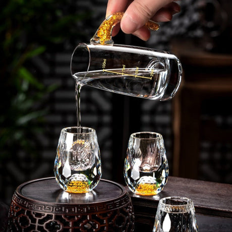 Crystal Glass Wine Decanter Set with Gold Foil Shot Cup Julia M LifeStyles