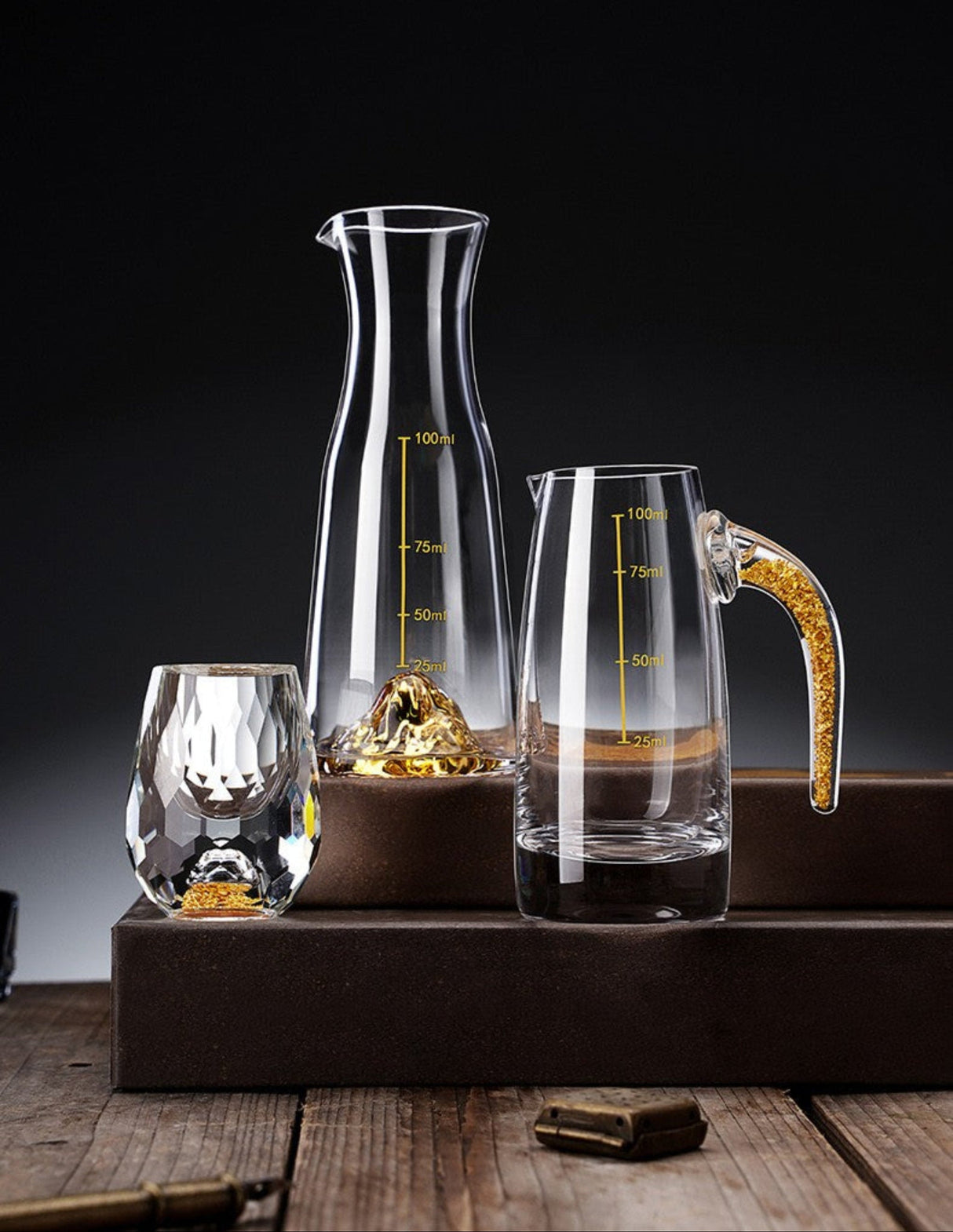 Crystal Glass Wine Decanter Set with Gold Foil Shot Cup Julia M LifeStyles