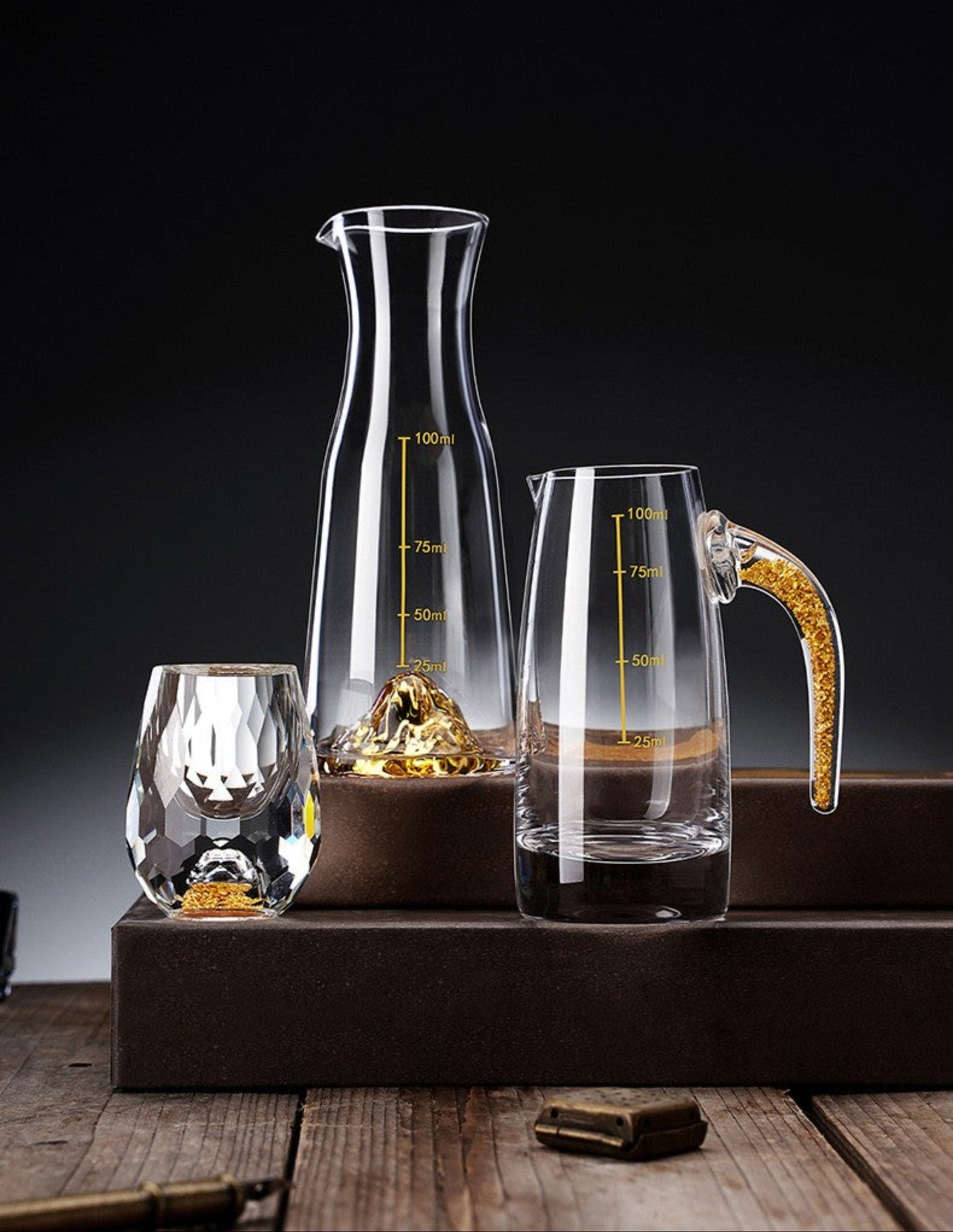 Crystal Glass Wine Decanter Set with Gold Foil Shot Cup Julia M LifeStyles