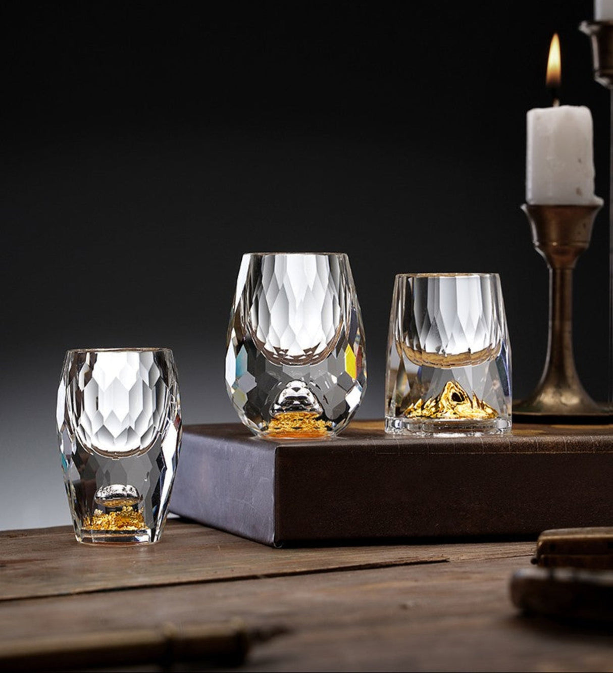 Crystal Glass Wine Decanter Set with Gold Foil Shot Cup Julia M LifeStyles