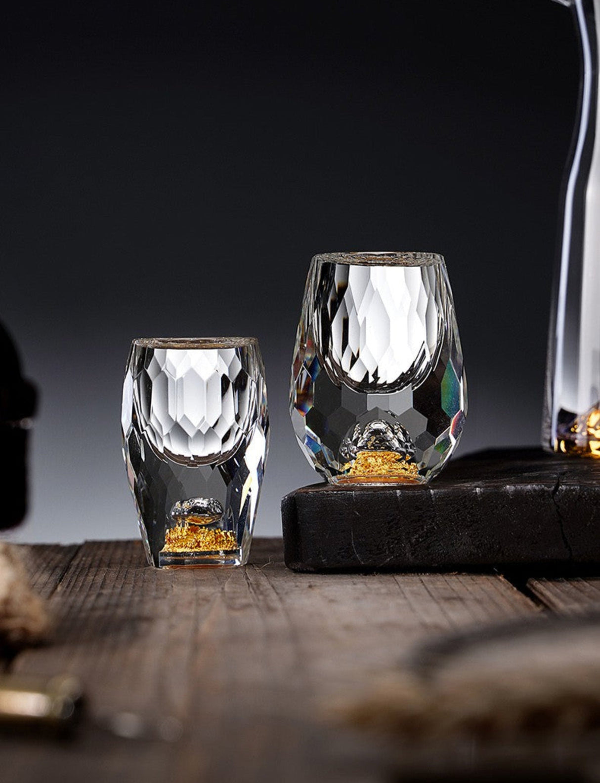 Crystal Glass Wine Decanter Set with Gold Foil Shot Cup Julia M LifeStyles