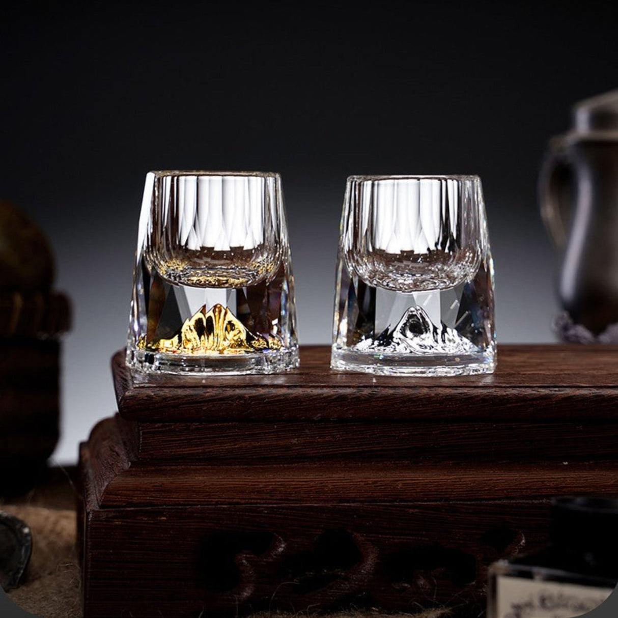 Crystal Glass Wine Decanter Set with Gold Foil Shot Cup Julia M LifeStyles