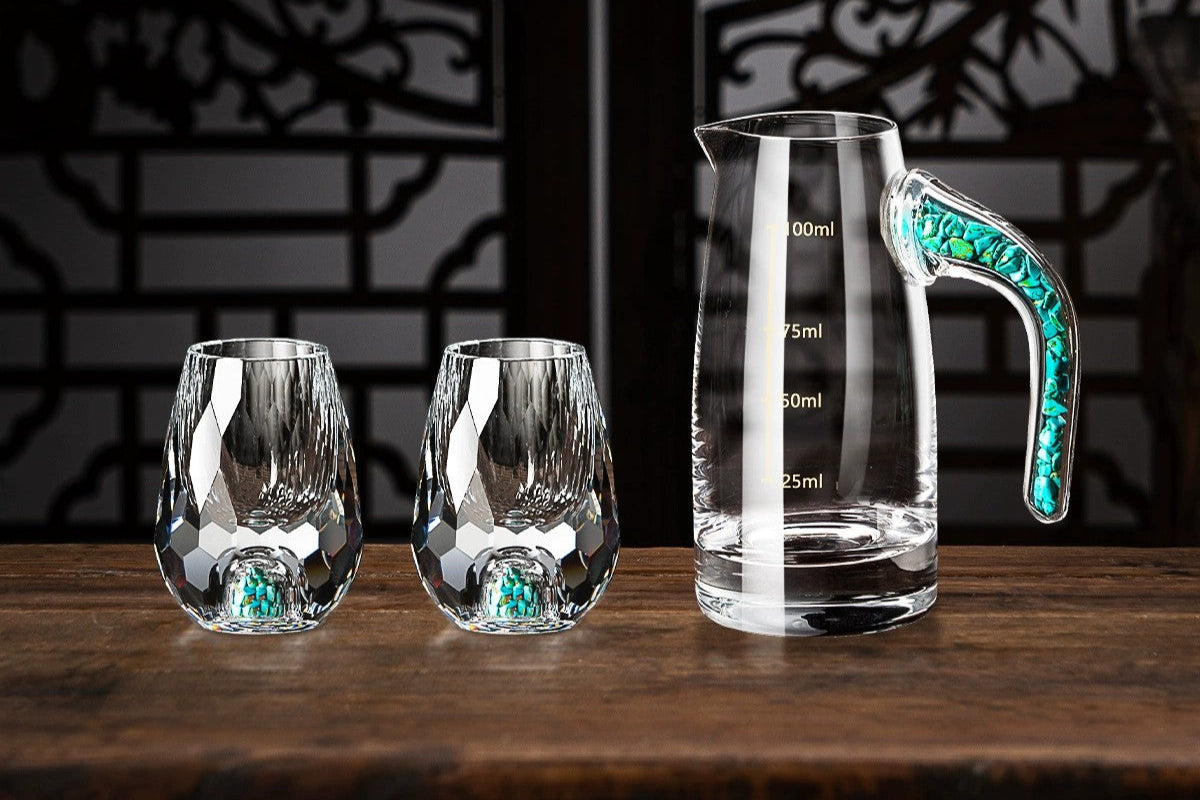 Crystal Glass Wine Decanter Set with Gold Foil Shot Cup Julia M LifeStyles