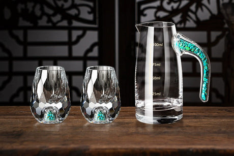 Crystal Glass Wine Decanter Set with Gold Foil Shot Cup Julia M LifeStyles