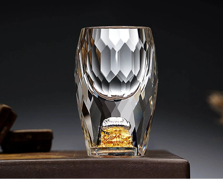 Crystal Glass Wine Decanter Set with Gold Foil Shot Cup Julia M LifeStyles