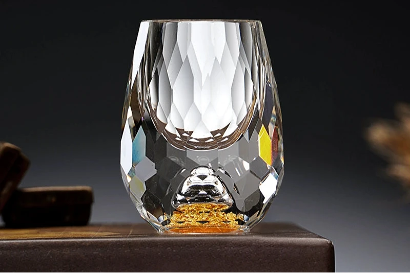 Crystal Glass Wine Decanter Set with Gold Foil Shot Cup Julia M LifeStyles