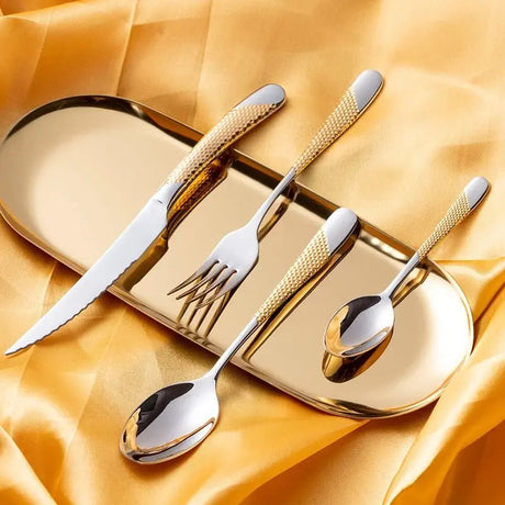 Luxurious Gold Inlay Stainless Steel Dinnerware Set 🍽️ - Julia M LifeStyles
