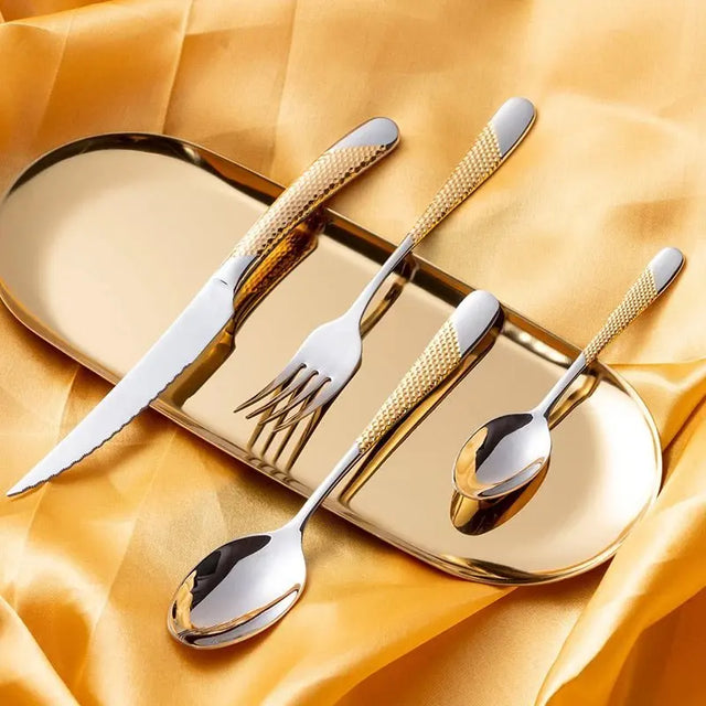 Luxurious Gold Inlay Stainless Steel Dinnerware Set 🍽️ - Julia M LifeStyles