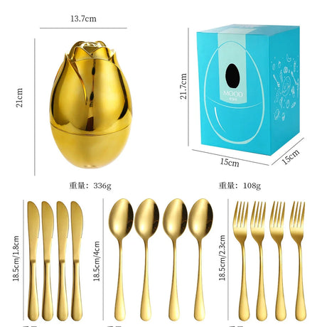 Rose Egg Stainless Steel Fork and Spoon Set with Storage Box Julia M LifeStyles