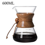 Wooden and glass coffee maker with 600ml capacity on a white background