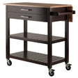 Langdon Modern Kitchen Cart with Drop Leaf Cappuccino and Natural Wood Finish Stainless Steel Panel Julia M LifeStyles